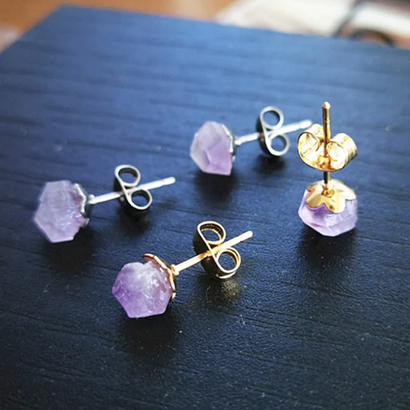 HULIANFU Natural Amethyst Rough Stone Earrings Simple and Fashionable Women  Earrings Earrings Crystal Flower Jewelry High-end Luxury - Deanwangkt