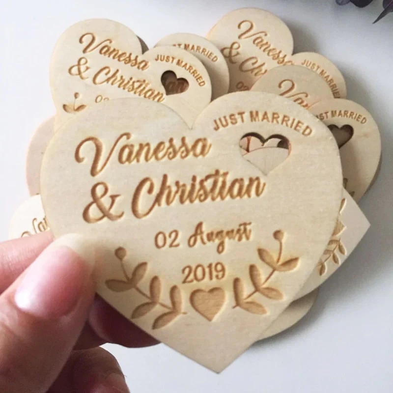 HULIANFU Personalized Wedding Laser Heart Save the Date Magnets,Custom wood rustic save the date,party favors gifts - Deanwangkt