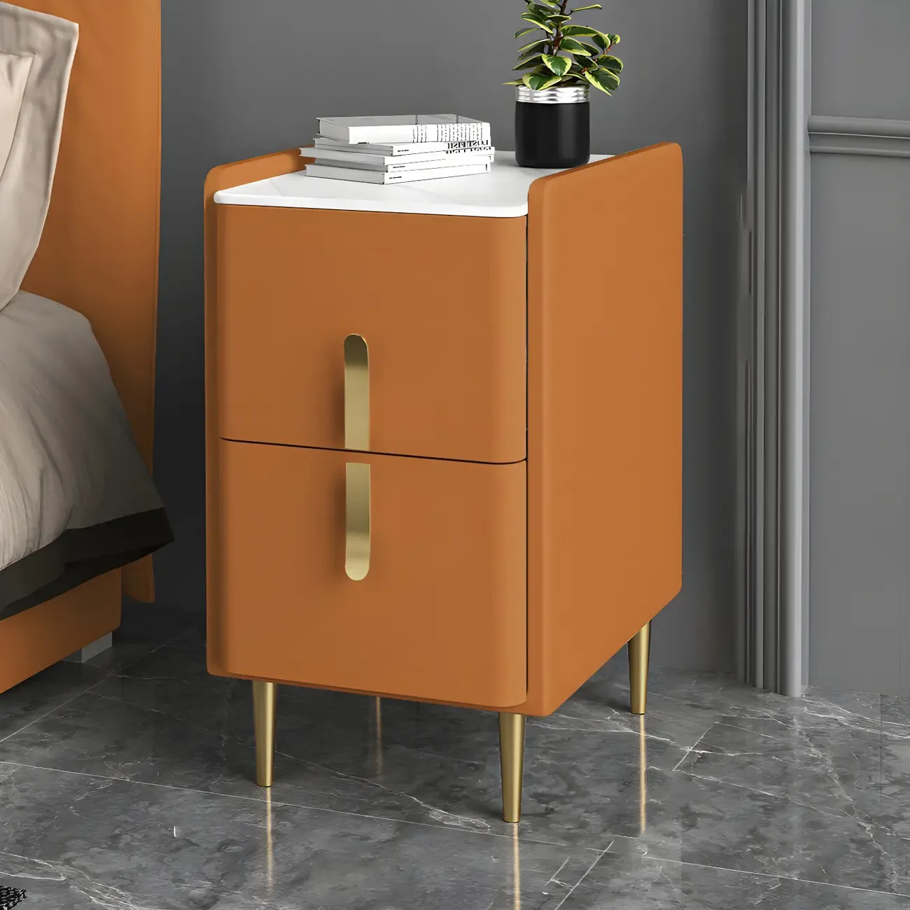 Glam Night Table with 2 Drawers – Off-White Finish