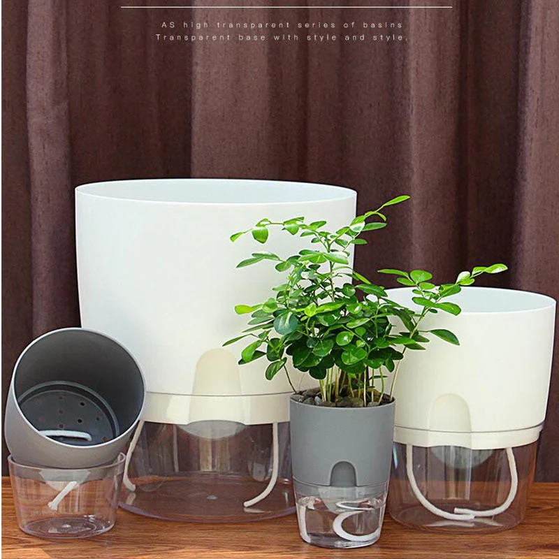 HULIANFU Lazy Self-watering Flowerpot Automatic Water Absorption Succulent Aquaculture Transparent Round Plastic Hydroponic Flowerpot - Deanwangkt