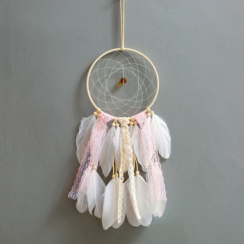 HULIANFU Original silver gray dream catcher 2 ring Indian feather hanging art gifts to bestie friends creative valentine's day gifts - Deanwangkt