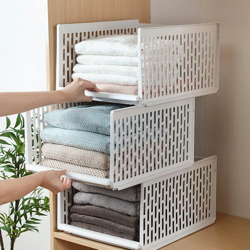 HULIANFU Stackable Wardrobe Drawer Cabinet Organizer Drawer Clothes Closet Storage Box Shelves Plastic Layered Partitions Storage Rack - Deanwangkt