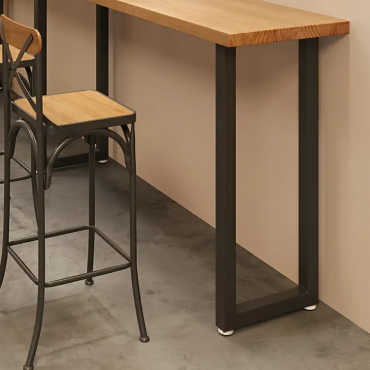 Antique Solid Wood Trestle Base Pub Table