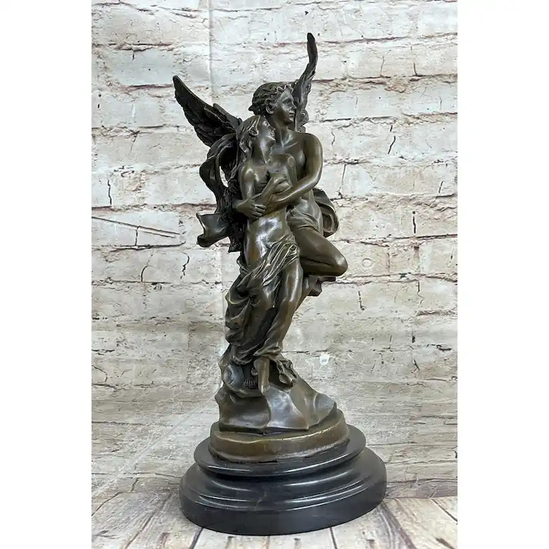 Signed Jean Debut Sculpture Of A Romantic Couple Angel Bronze Statue 13 Inches X 6 Inches