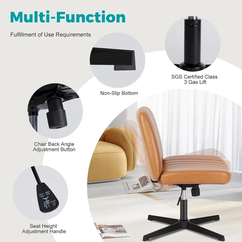 Cross Legged Armless Adjustable Swivel Padded Home Office Desk Chair No Wheels