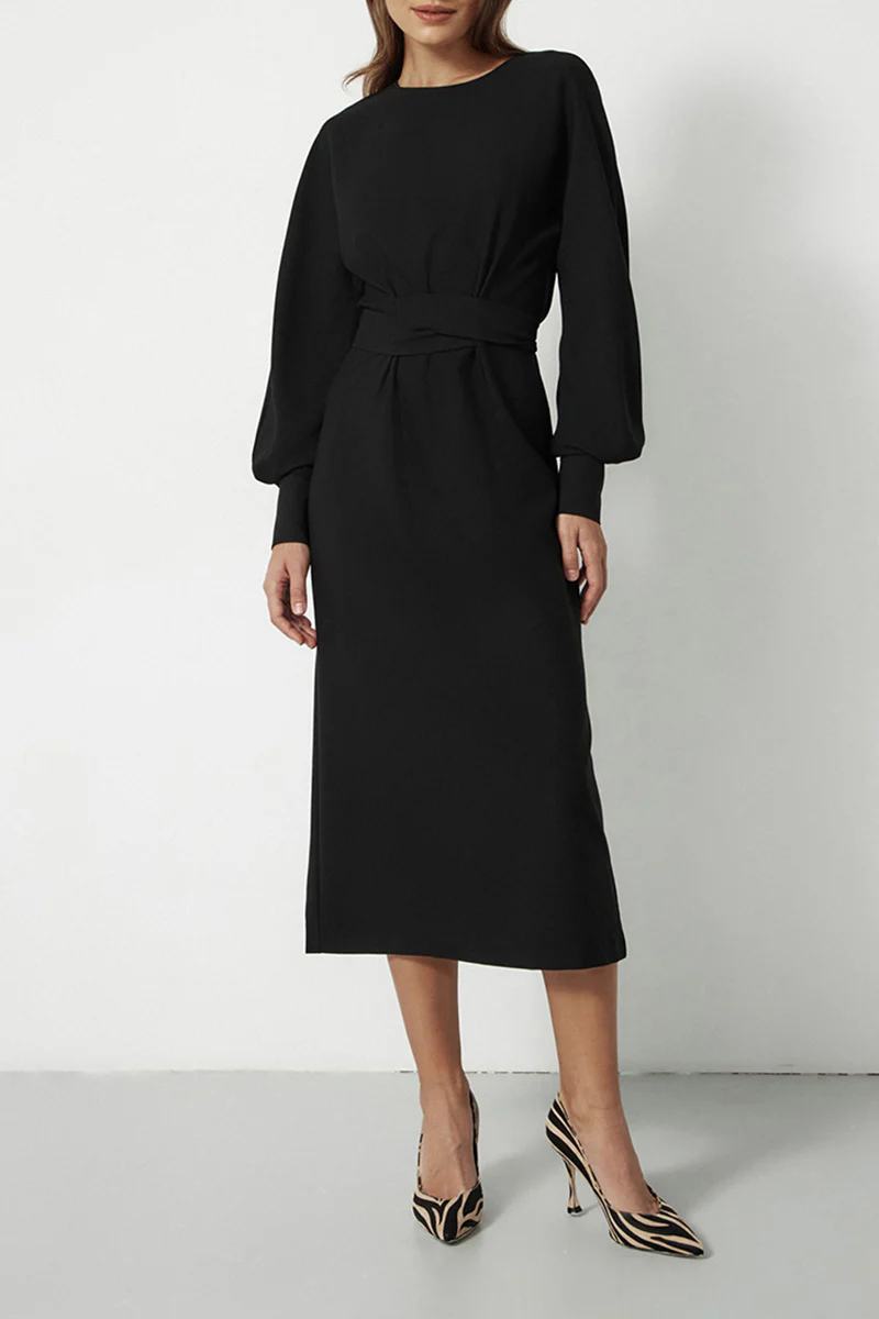 hulianfu Street Solid Patchwork O Neck Waist Skirt Dresses(3 Colors) - Deanwangkt