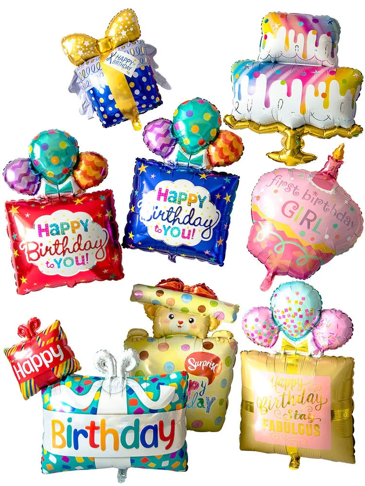 HULIANFU New large cake gift box donut popcorn shape aluminum film balloon wedding celebration birthday party scene decoration - Deanwangkt