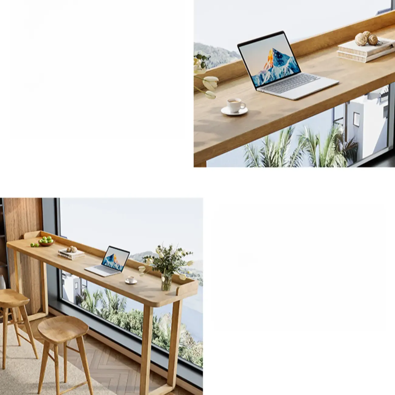 Natural Wood Rectangle Counter Height Bar Table with Rim