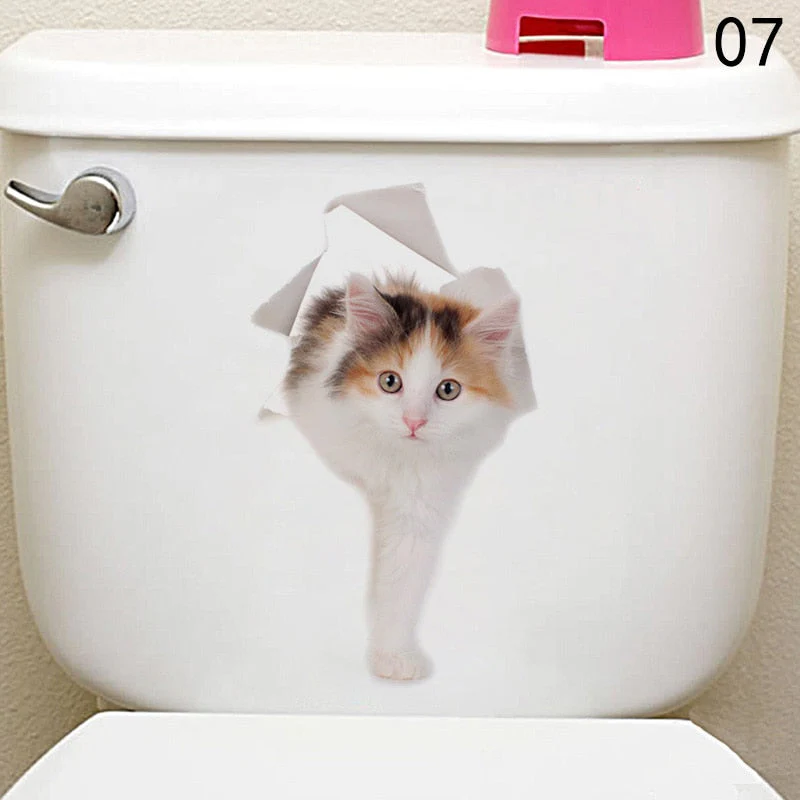 HULIANFU Toilet Stickers 3D Cat Vivid Wall Sticker  Fashion Lovely Animal Pvc Waterproof Decal For Bathroom Toilet Kicthen Decorative - Deanwangkt