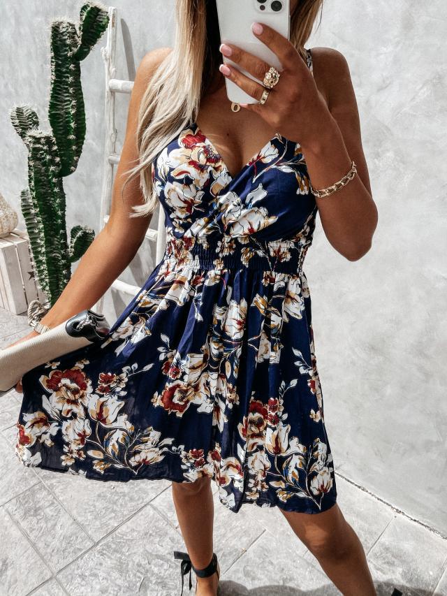 Hulianfu sexy spaghetti strap Floral print beach mini dress women 2026  summer casual Elastic waist dresses for women robe femme - Deanwangkt