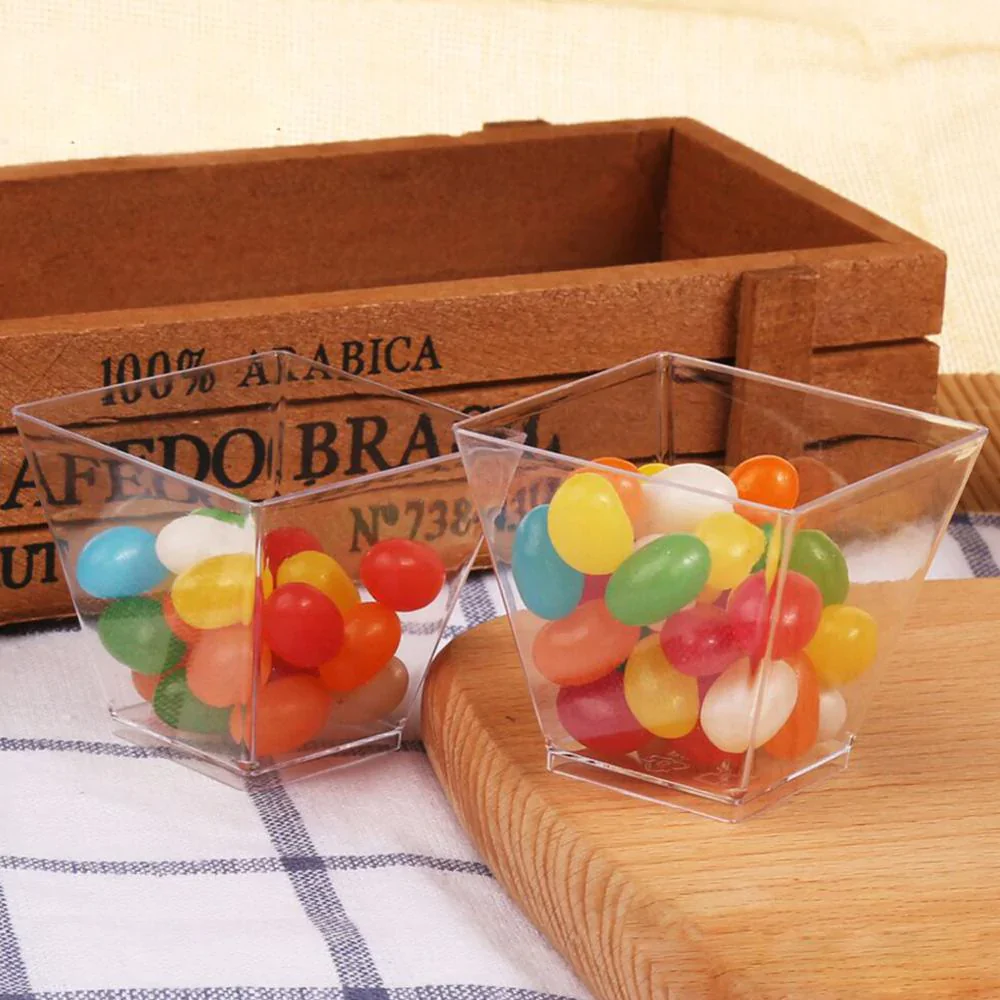 HULIANFU panacota plastic cup 50Pcs desert cup Clear Portion Transparent Trapezoidal Food container 60ml glasses for desserts Yogurt cups - Deanwangkt