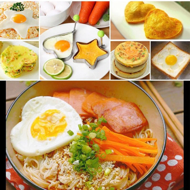 HULIANFU  5 Shapes Stainless Steel Fried Egg Shaper Egg Mold DIY Breakfast Egg Pancake Rings Sandwich Kitchen Tools Utensil Baking Tools - Deanwangkt