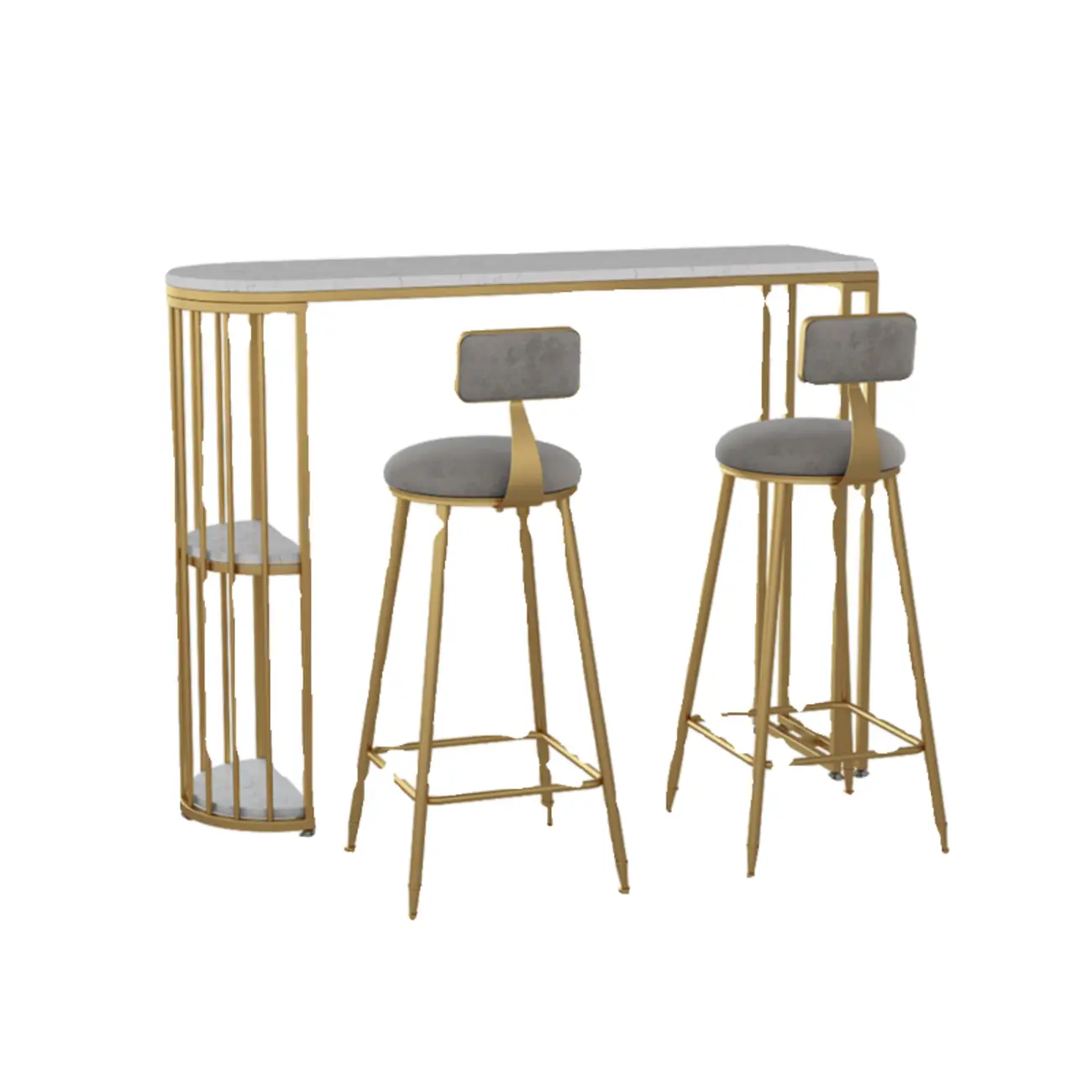 Modern Bistro Golden Bar Table Marble Top with 2 Shelves