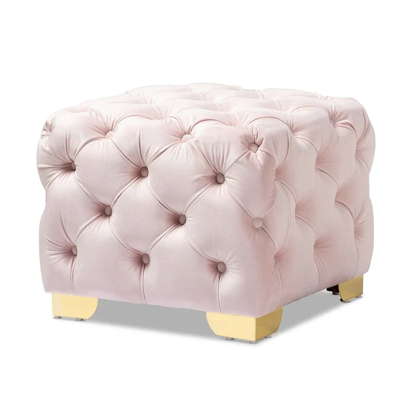Glam Velvet Ottoman with Gold Legs