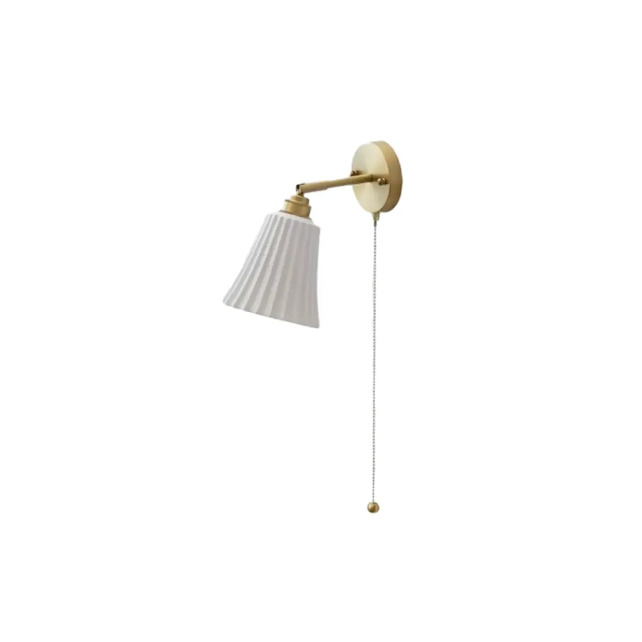 Modern White Wall Sconce with Ceramic Shade and Pull Chain