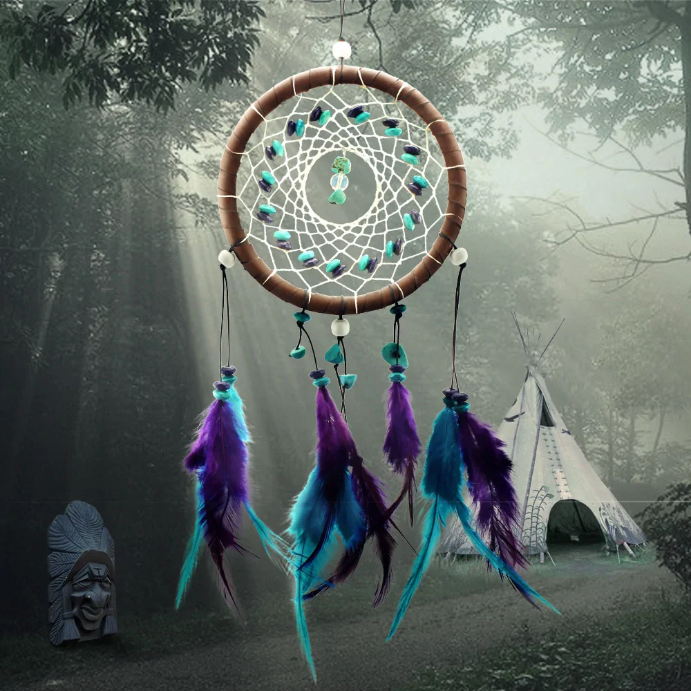 HULIANFU Original silver gray dream catcher 2 ring Indian feather hanging art gifts to bestie friends creative valentine's day gifts - Deanwangkt