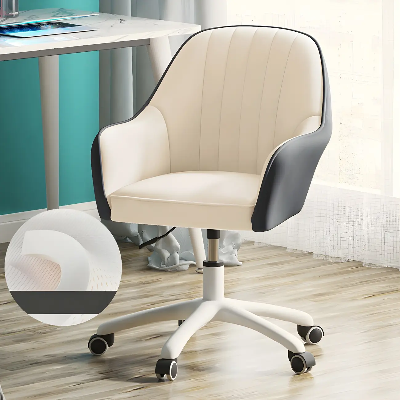 Modern Yellow Leather Swivel Office Chair