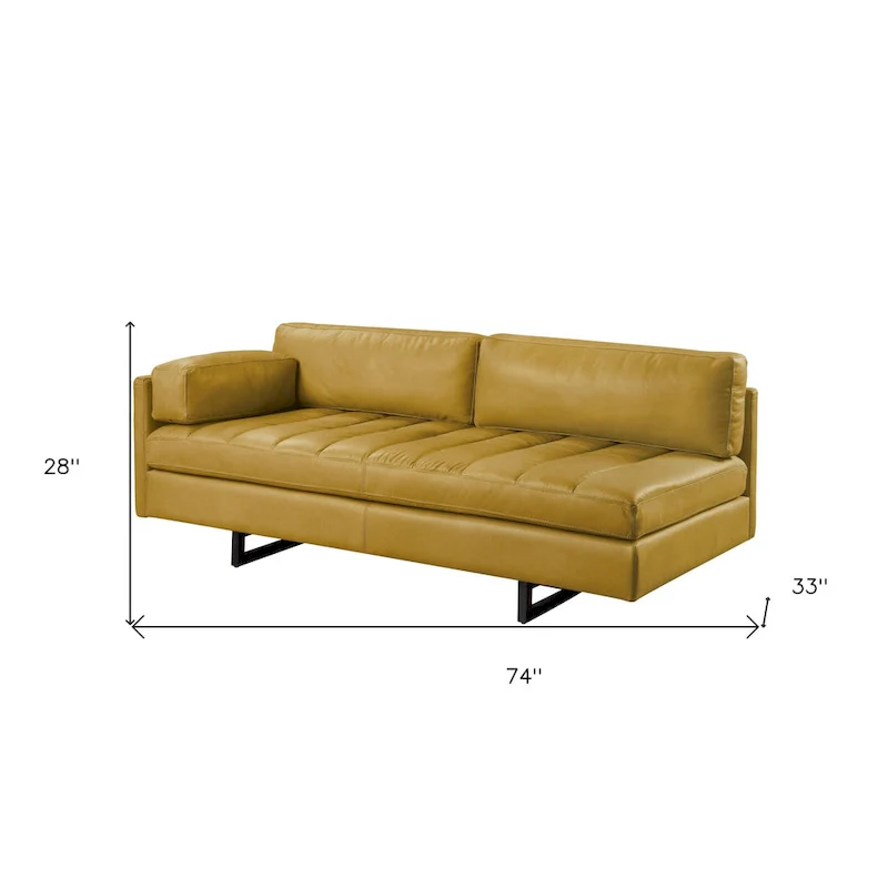 HomeRoots 74 Mustard Top Grain Leather Sofa With Black Legs - 74
