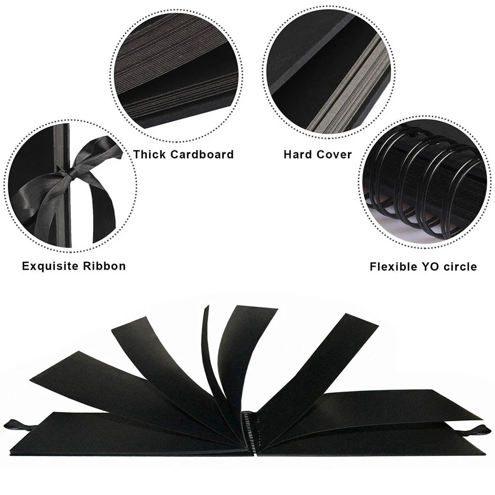 HULIANFU Photo Albums 80 Black Pages Memory Books A4 Craft Paper DIY Scrapbooking Picture Wedding Birthday Childrens Gift - Deanwangkt