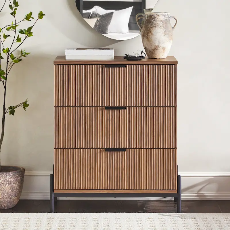Middlebrook Designs Three Drawer Chest with Reeded Drawer Fronts
