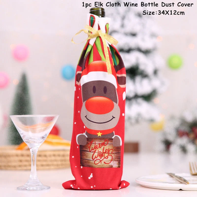 HULIANFU   Xmas Wine Bottle Dust Cover Noel Navidad Christmas Decoration for Home Dinner Decor Christmas Gift Tree Ornament New Year 2026 - Deanwangkt