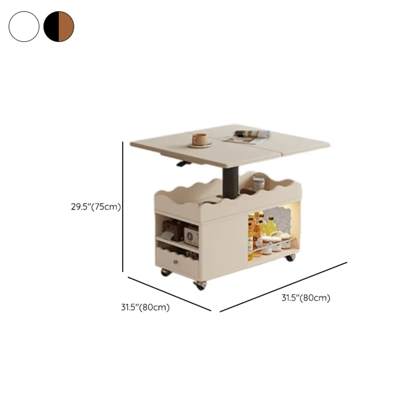 Foldable Wood White Modern Wheeled Small Side Table