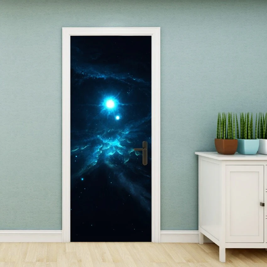 HULIANFU PVC Material Self-adhesive Door Stickers Art Colorful Light Tie-dye Blooming Abstract Home Decor Poster Door Decoration Stickers - Deanwangkt
