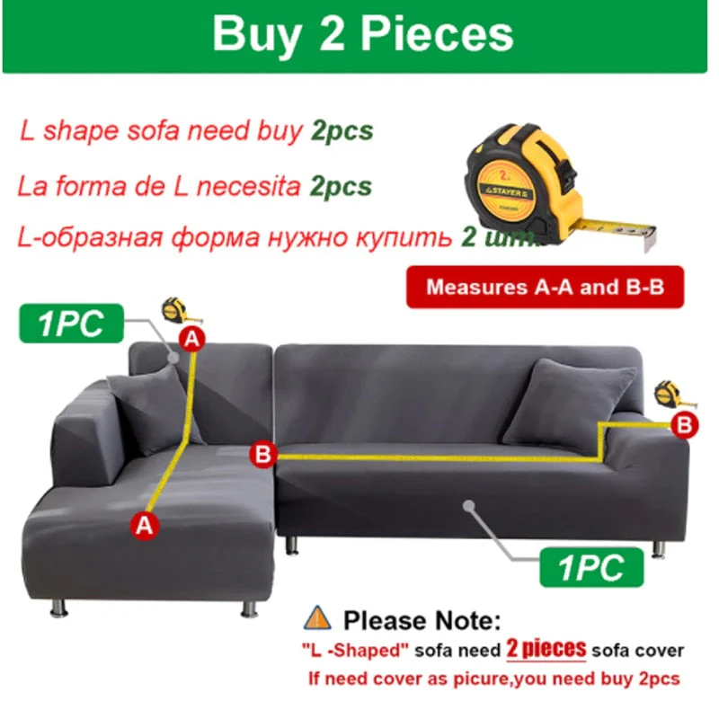 HULIANFU Solid Color Elastic Sofa Cover For Living Room 1/2/3/4 Seater L-Shaped Corner Sofa Cover Slipcover Stretch Couch Armchair Covers - Deanwangkt