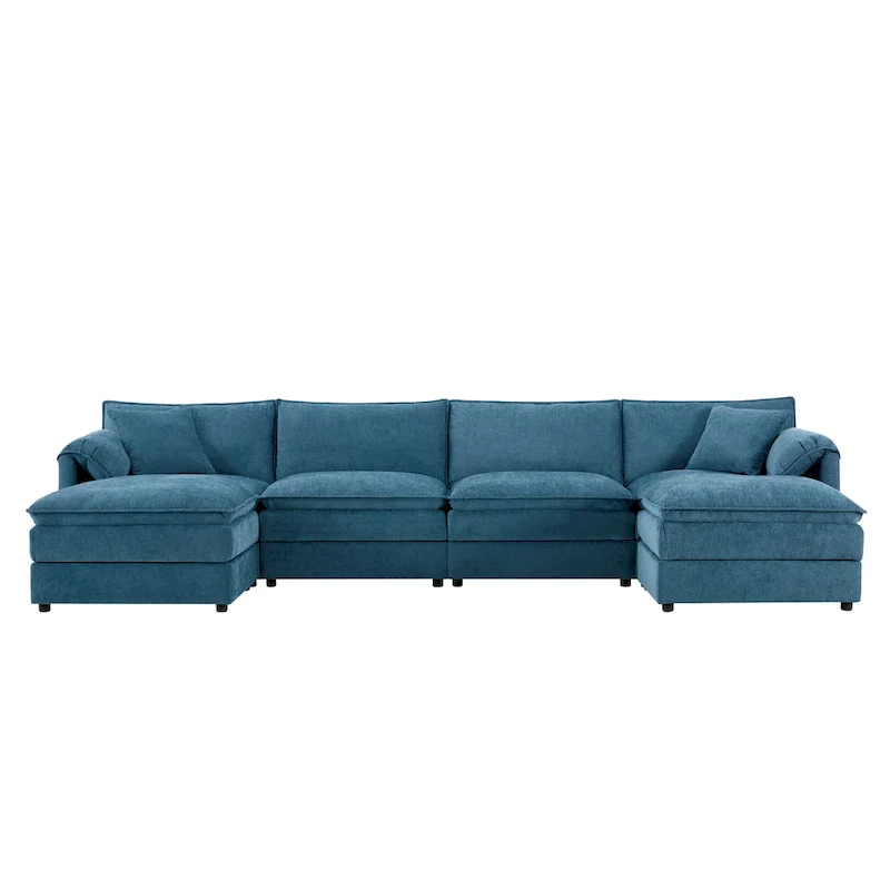 136 U-Shaped Chenille Cloud Sectional Sofa with Dual Ottomans