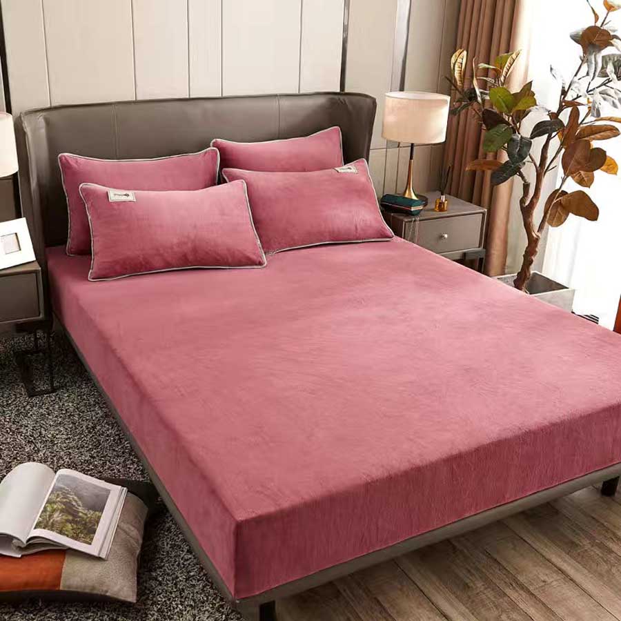 HULIANFU  WOSTAR Flannel winter warm elastic band fitted sheet mattress protector cover super soft cozy king size bed sheet and pillowcase - Deanwangkt