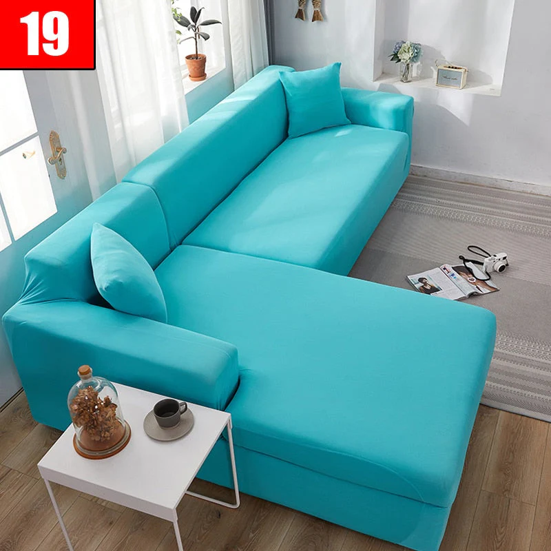 HULIANFU Solid Color Elastic Sofa Cover For Living Room 1/2/3/4 Seater L-Shaped Corner Sofa Cover Slipcover Stretch Couch Armchair Covers - Deanwangkt