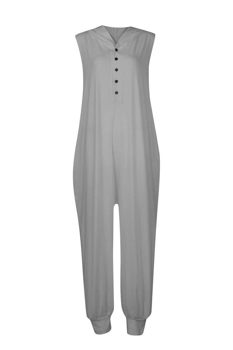 hulianfu Casual Solid Buckle Hooded Collar Loose Jumpsuits(10 Colors) - Deanwangkt