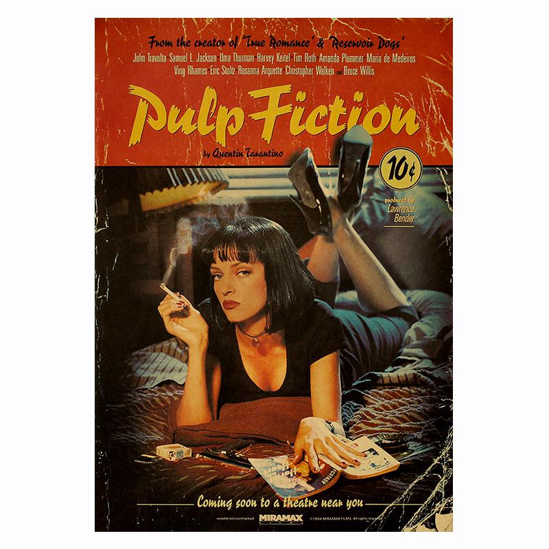 HULIANFU Movie Pulp Fiction Poster Retro Kraft Paper Poster Bar Room Decoration Painting Art Wall Sticker Picture - Deanwangkt