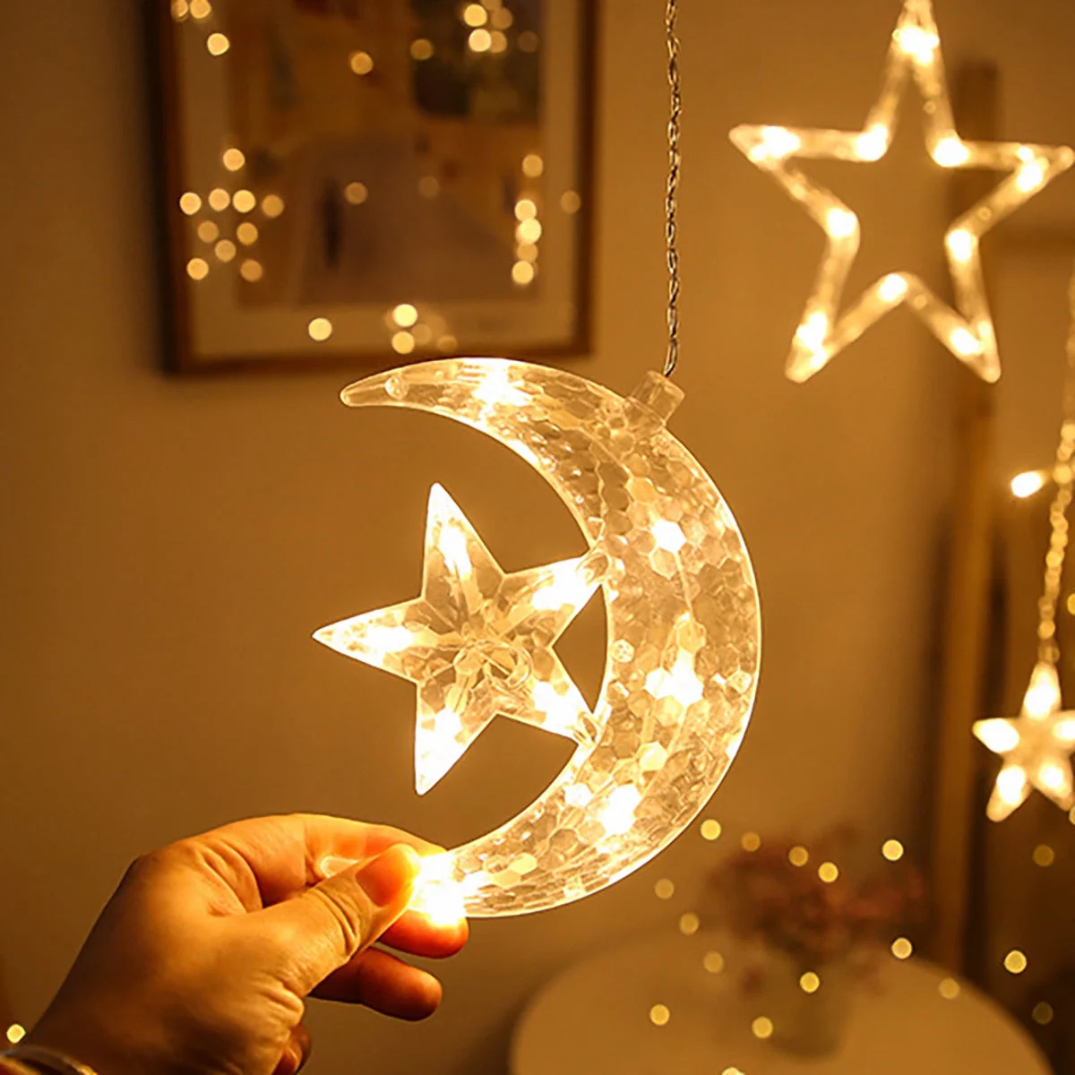 HULIANFU Star Moon Led Curtain Garland String Light Eid Mubarak Ramadan Decoration Islam Muslim Party Decor Eid Al Adha Gift Eid Mubarak - Deanwangkt
