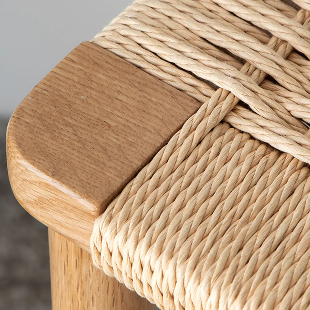 Natural Wood Backless Woven Seat Counter Height Bar Stool