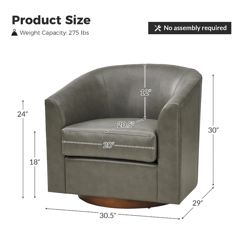 Haley Modern Swivel Barrel Faux Leather Chair with Solid Wood Base by