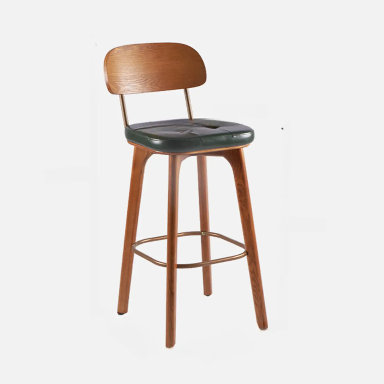 Mid-Century Modern Leather Square Bar Height Stools with Backs