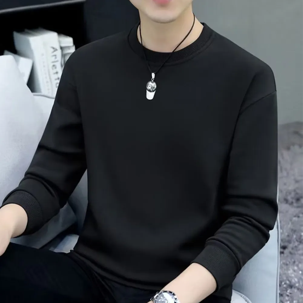 maoxiangshop Men Round Neck Shirts Long Sleeve T-Shirt Casual Undershirts Tees Tops Slim Fit Shirts Designer Solid Tee  Men's Clothing