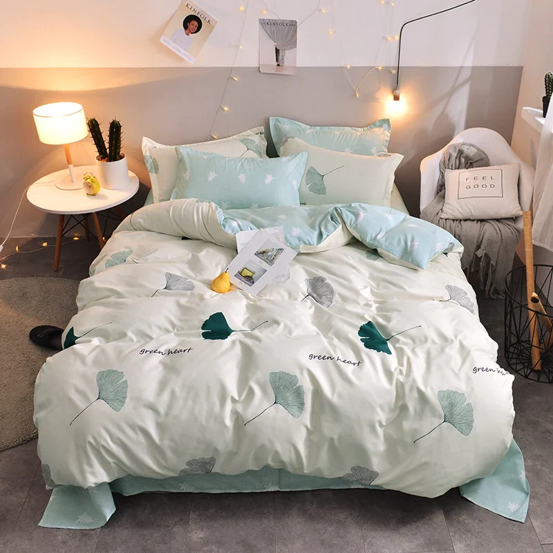 HULIANFU Nordic Duvet Cover Set Leaf Striped Star Bedding Set Single Double Queen King Size240x220 Simple Polyester Quilt Cover Bed Sheet - Deanwangkt