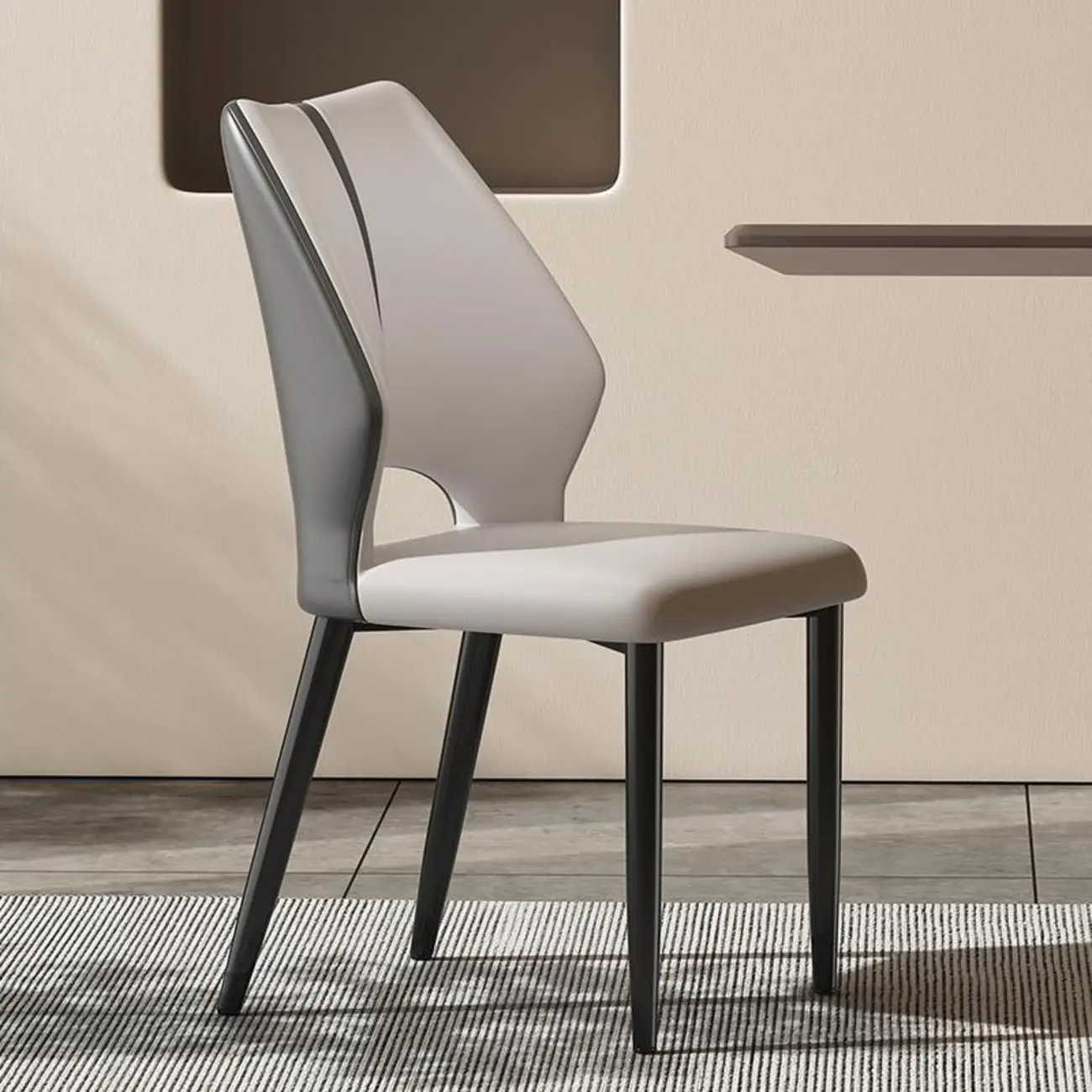 Curved Back Faux Leather Brown Side Dining Chair