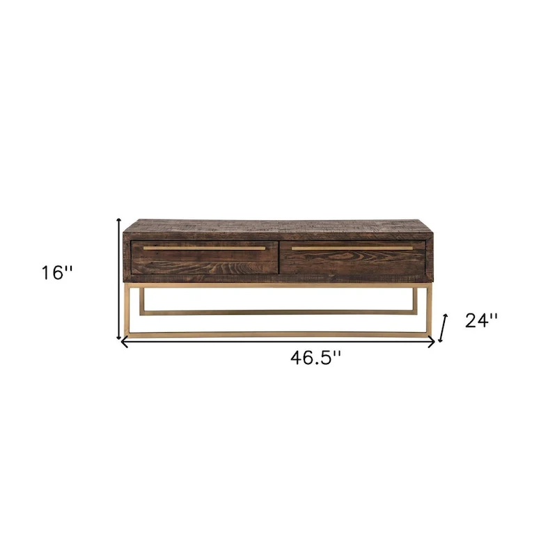 HomeRoots 47 Dark Brown And Gold Metal Coffee Table With Drawer - 46.5