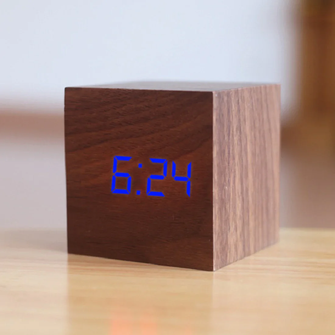 HULIANFU New Qualified Digital Wooden LED Alarm Clock Wood Retro Glow Clock Desktop Table Decor Voice Control Snooze Function Desk Tools - Deanwangkt