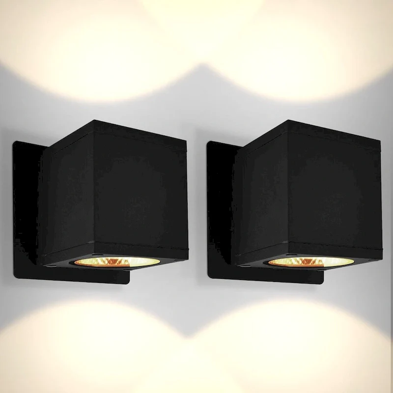 Luxrite Outdoor LED Cube Wall Light, Up Down Wall Sconce, 3CCT 3000K-5000K, 18W, Aluminum, IP65 Waterproof, ETL 2-Pack