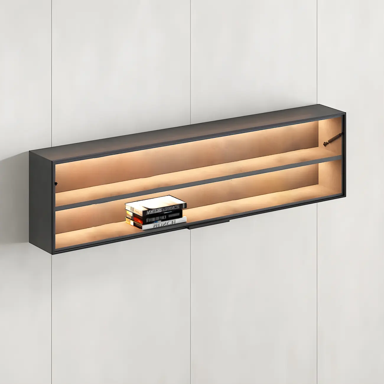 Black Wall Mount Wood 2-Cube Display Cabinet with Light