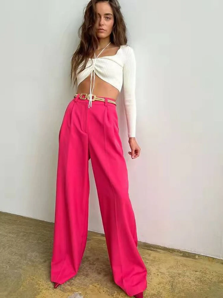 Women's Pants Female Clothing Streetwear Women High Waist Drape Premium Loose Wide Leg Pants Fashionable Temperament Wild - Deanwangkt