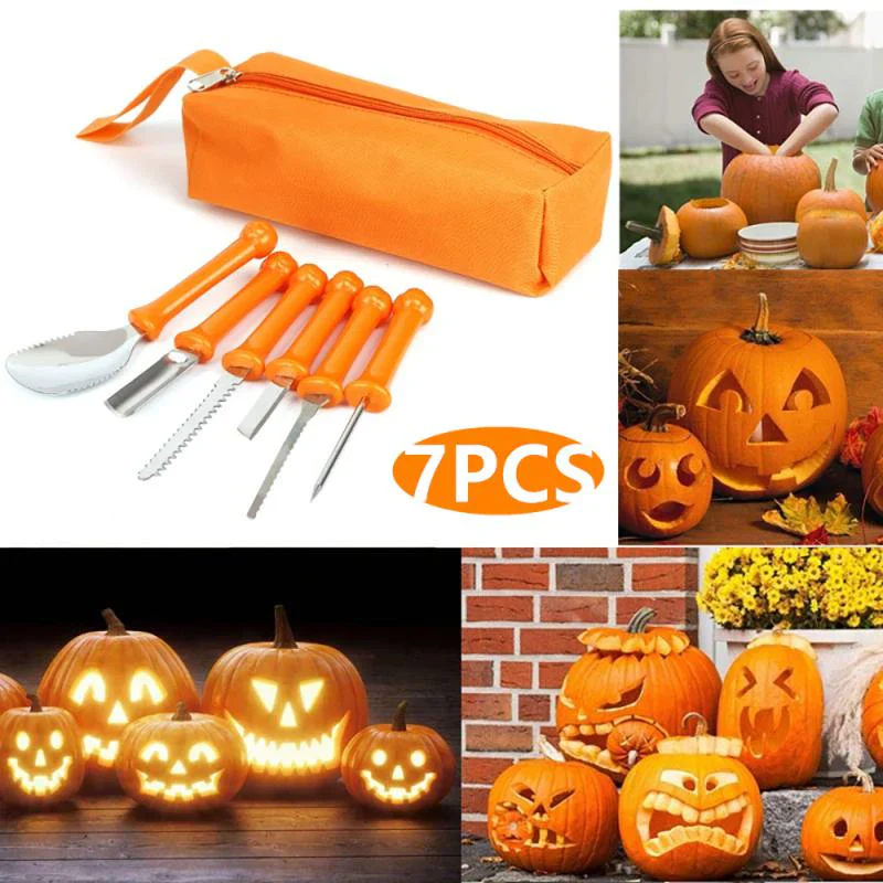 HULIANFU New 7 Piece Halloween Pumpkin Carving Tools Halloween Kids Pumpkin Carving Hand Tool Set Adults Professional Pumpkin Carving Kit - Deanwangkt