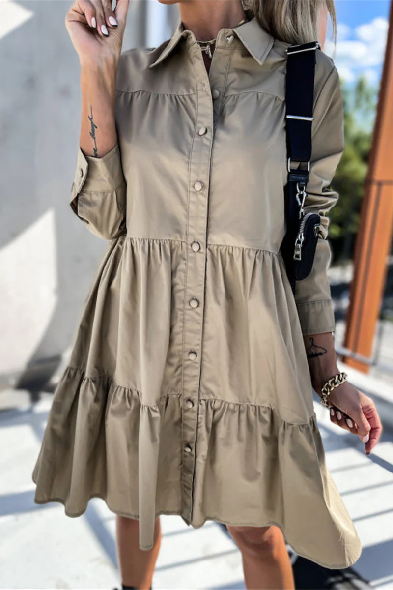 hulianfu Casual Buckle Turndown Collar Shirt Dress Dresses(4 Colors) - Deanwangkt