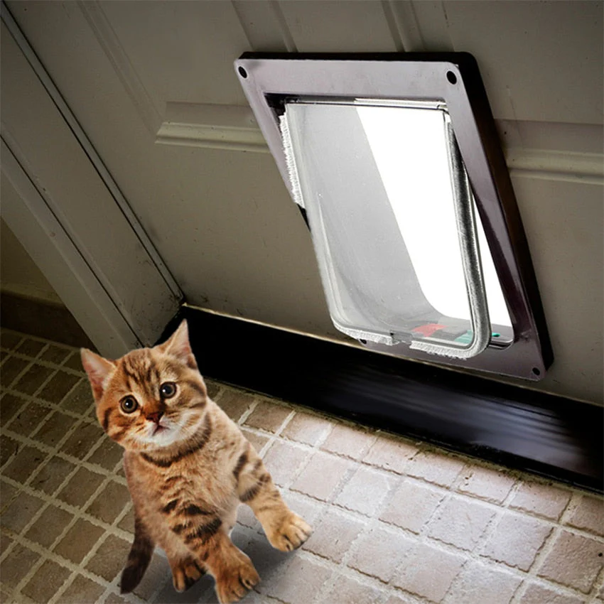 HULIANFU Pet Cat Flap Door with 4 Way Lock Security Flap Door Waterproof Screen Window for Puppy Cats Anti Escape Safety Gate Supplies - Deanwangkt