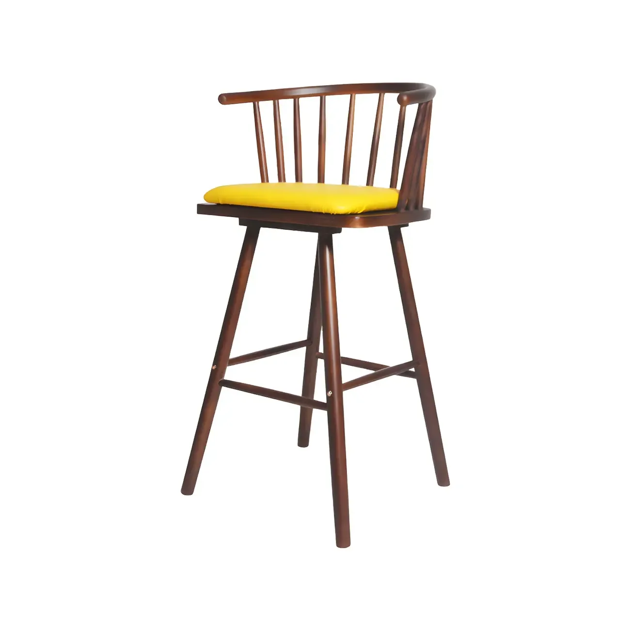 Traditional Wooden Low Back Bar Stool with Cushioned Seat