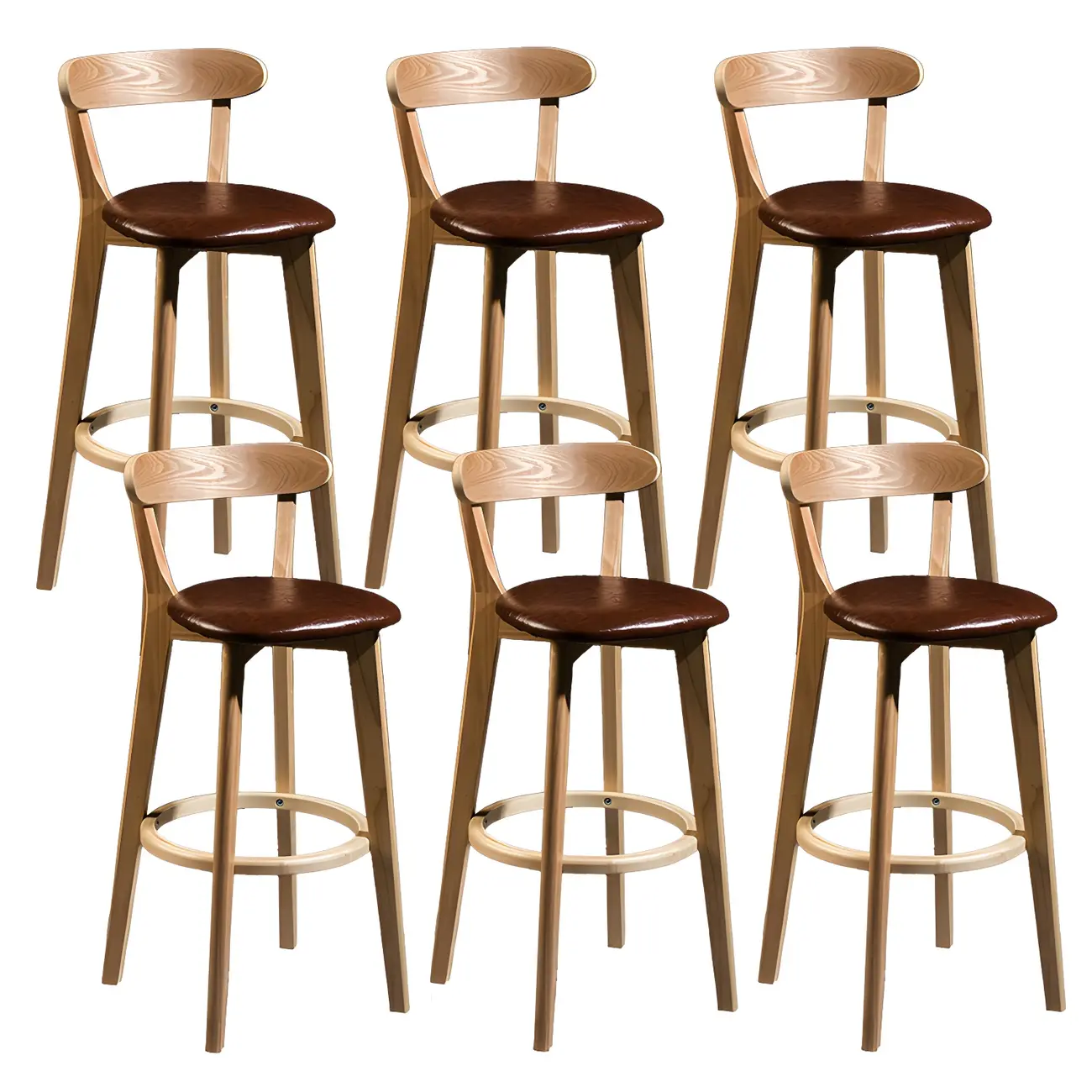 Wooden Upholstered Low Back Bar Height Stools Set of 2
